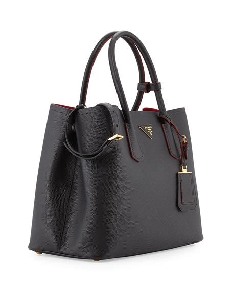 prada shoulder bag saffiano cuir with accessories medium nero|Prada saffiano lux tote bag.